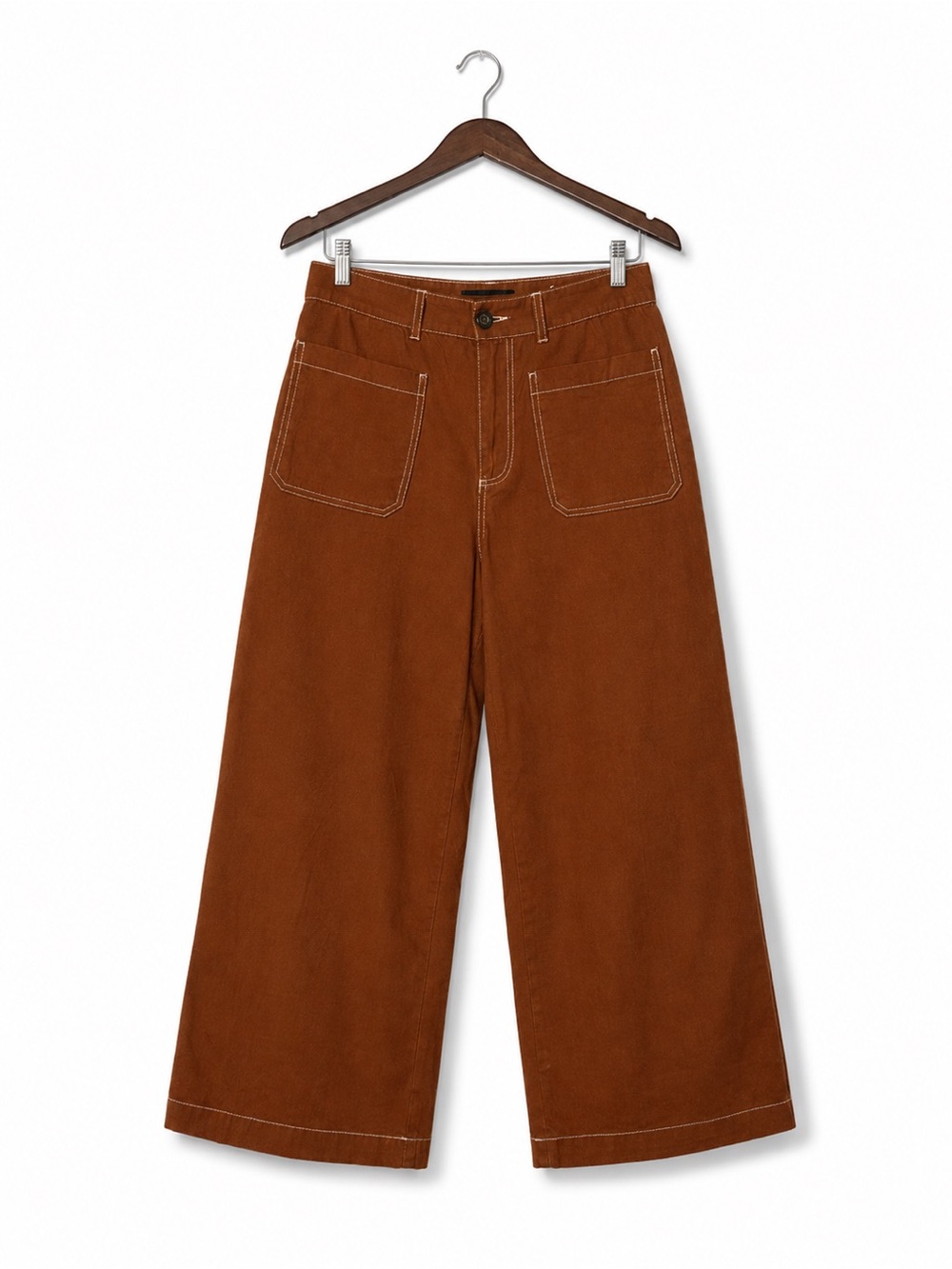 Who What Wear Chestnut Brown Utility Wide Leg Crop Pants High Rise Size 8 - Picture 2 of 6